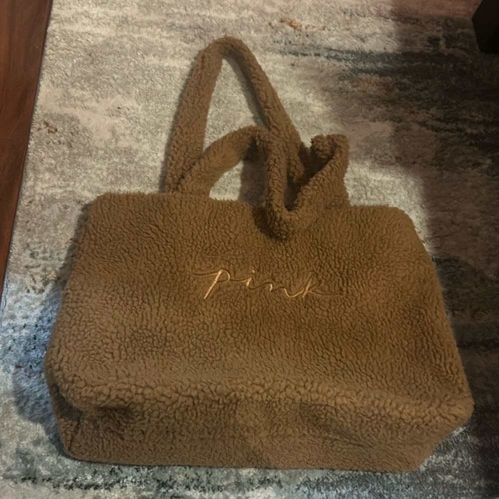 PINK branded fuzzy tote bag